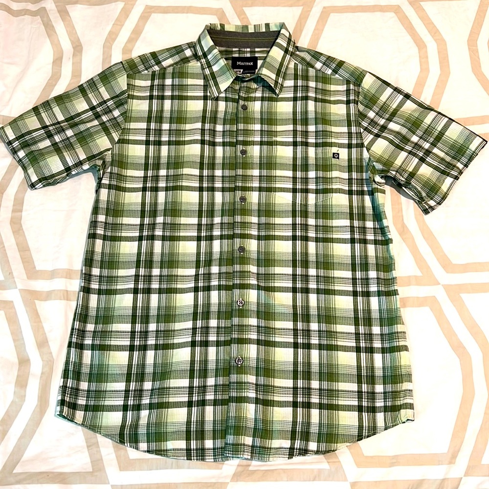 Marmot SS Button Down Shirt - Medium - Green/White